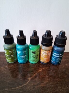 Lot Of 5 Bottles Ranger Metal Ink & Tim Holtz Alcohol Inks Patina Colors